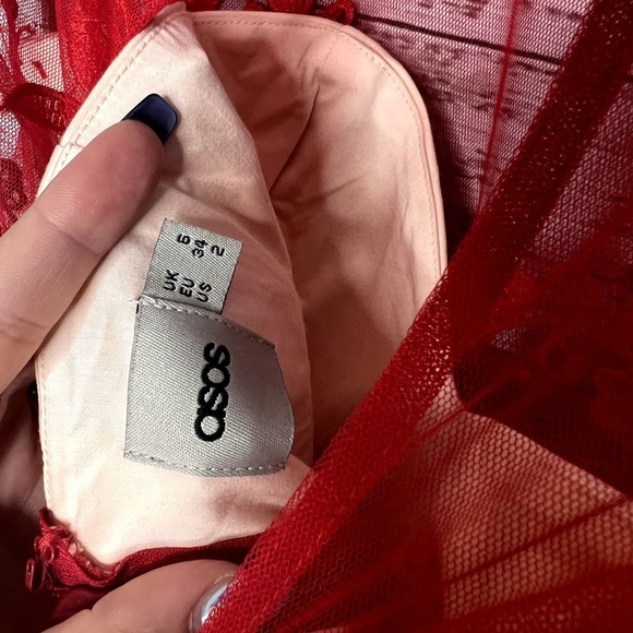 ASOS Red Mesh Sweetheart Neckline Mini Flutter Dress 2 - Picture 3 of 3